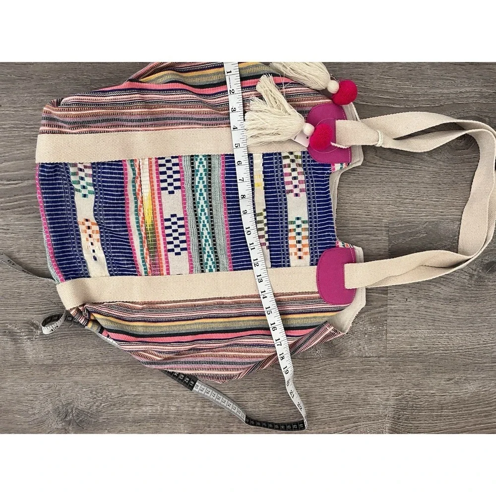 Boho Striped Canvas Tote Bag Tassels Bohemian Festival Beach Shoulder Bag NWT